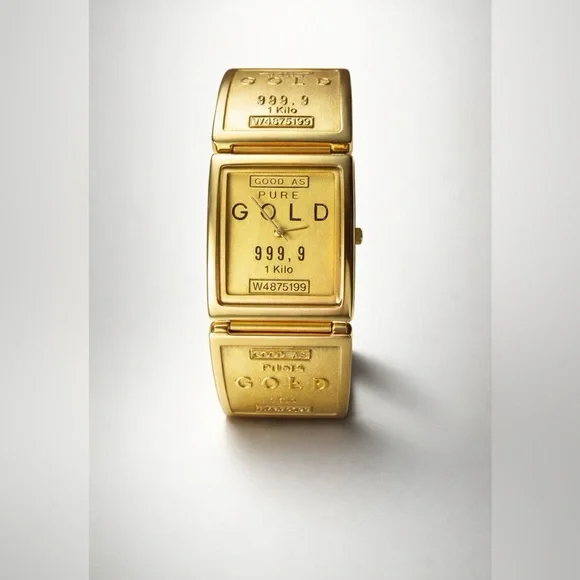 Gold Bullion Bar Novelty Watch Vintage Cannes Quartz New Battery Gold Tone - Picture 3 of 15